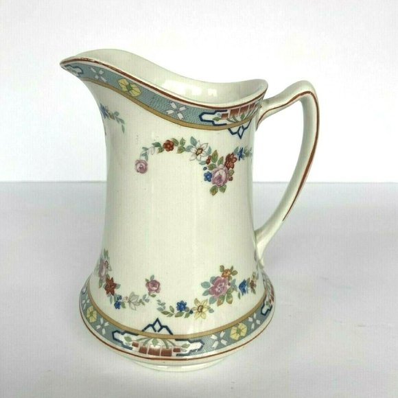 1920's W. H. Grindley England Dresden Pink Rose Print Art Deco Dairy Pitcher - Picture 1 of 10